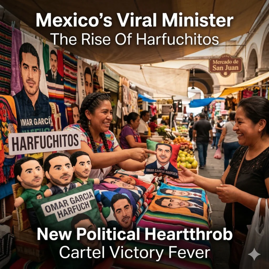 Discover the surge in Omar Garcia Harfuch popularity as the minister becomes a viral icon with Harfuchito dolls and blankets following the El Mencho raid.