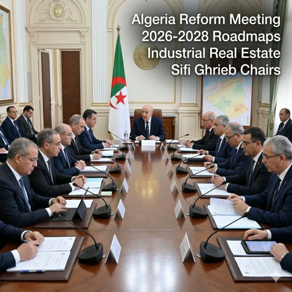 Algerian Government Reviews sectoral roadmaps for 2026-2028. Prime Minister Sifi Ghrieb targets industrial real estate and mining reforms for economic growth.