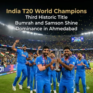 Celebrate the India T20 World Cup victory as India defeats New Zealand by 96 runs. Read about Sanju Samson and Jasprit Bumrah's record-breaking performance now.