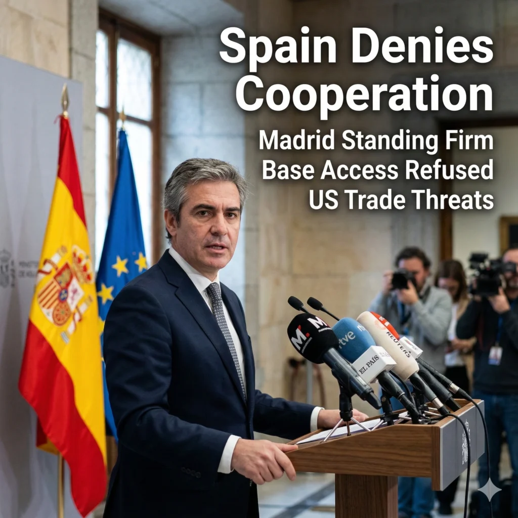 Spain Denies Military Cooperation after the White House claimed support for the Iran war. Madrid rejects base access despite 2026 trade threats from Washington.