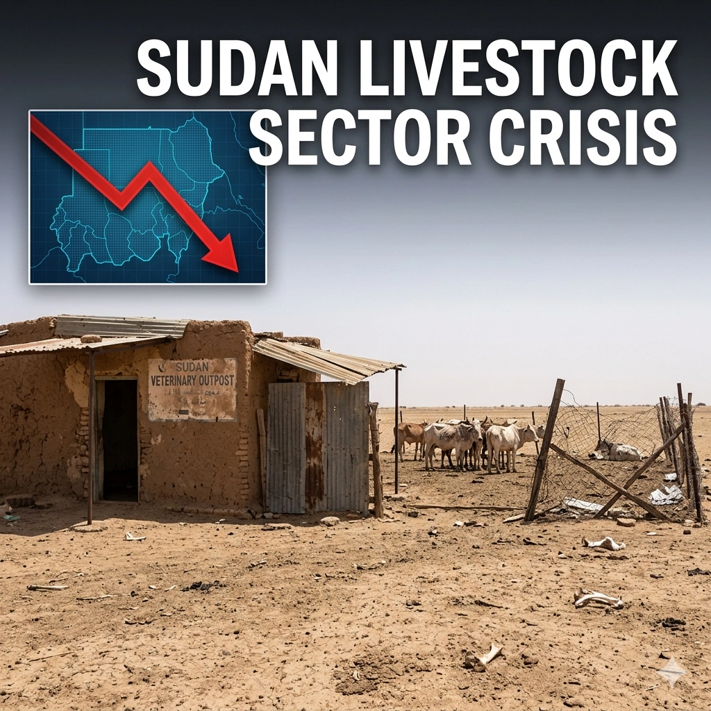 The Sudan Livestock Sector Collapse 2026 marks a sharp decline in exports. Minister Dr. Al-Mansouri warns of destroyed infrastructure and professional brain drain.