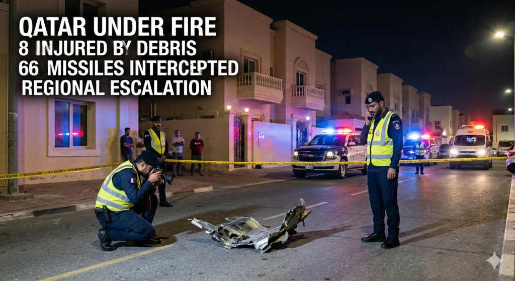 Qatar missile attack injuries people as 66 Iranian missiles are intercepted. Authorities condemn the reckless escalation and call for regional stability.