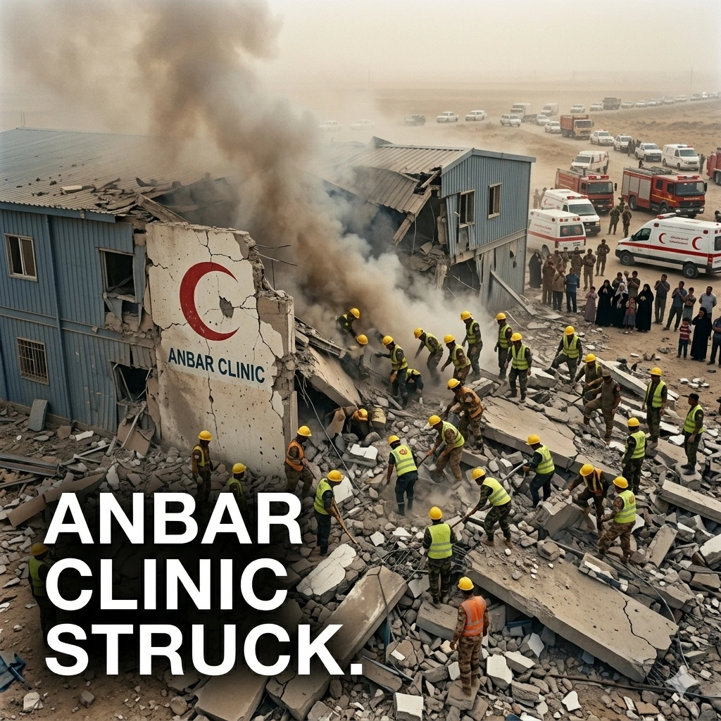 Anbar military clinic strike kills seven at Habbaniyah base. Iraq condemns the "heinous crime" and seeks a UN investigation into the regional conflict spillover.