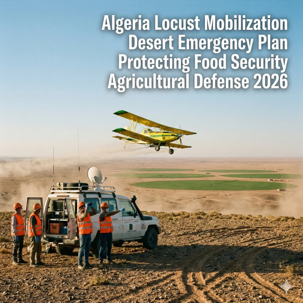 Algeria Mobilizes National Emergency Plan to stop desert locusts. Prime Minister leads a massive 2026 strategy using satellites and 15 aircraft to save crops.