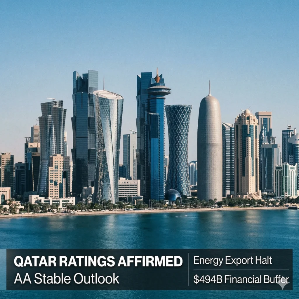 Fitch Ratings affirms Qatar AA rating with a stable outlook in 2026. Massive assets buffer the economy against the Iran conflict and energy export halts.