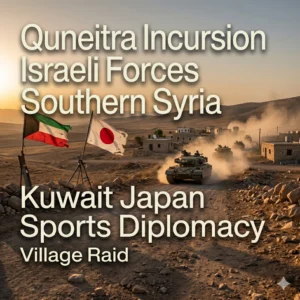 Israeli military convoy storms Quneitra as 6 vehicles enter Al-Asbah village for home raids, marking a rise in southern Syrian border violations in 2026.