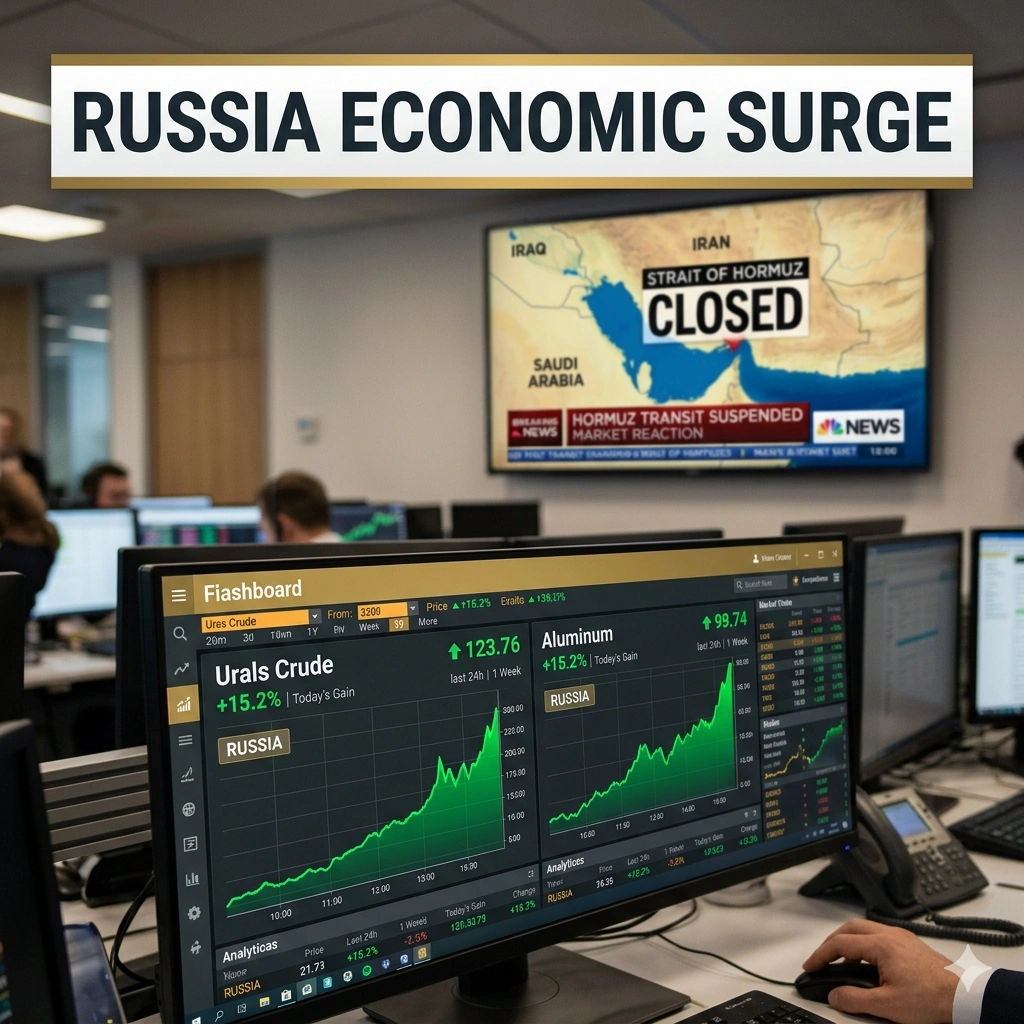 Russian oil export revenue hits $93 per barrel as the Strait of Hormuz closure and global supply shocks drive a $40B windfall. See the 2026 economic impact.