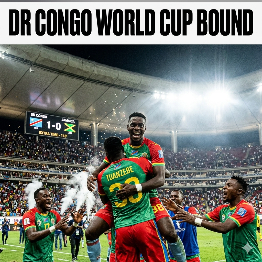 Congo World Cup qualification is secured! DR Congo beats Jamaica 1-0 in a 2026 playoff to join Africa's 10-team contingent for the FIFA World Cup finals.
