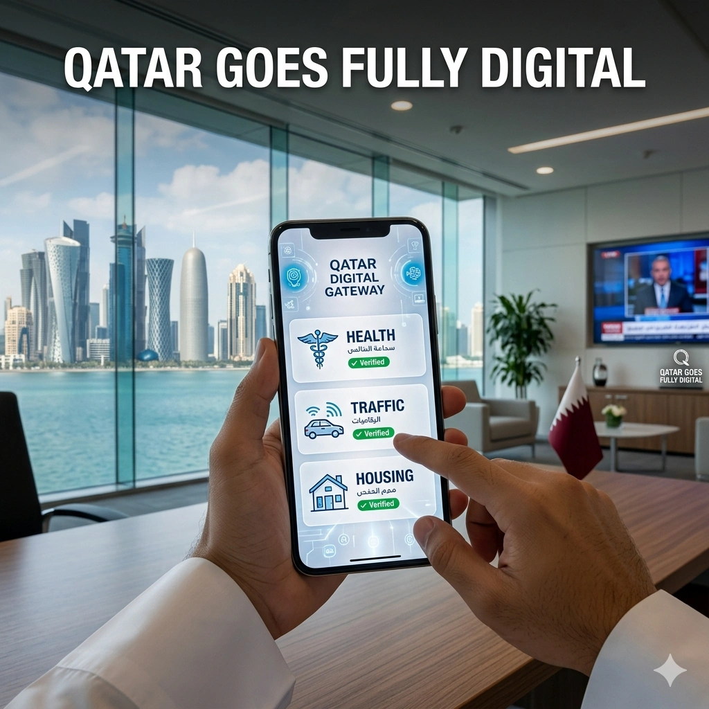 Qatar Digital Services Milestone achieved with 2,300 services online. Nearly 74% of government tasks are now digital, boosting efficiency and user security.