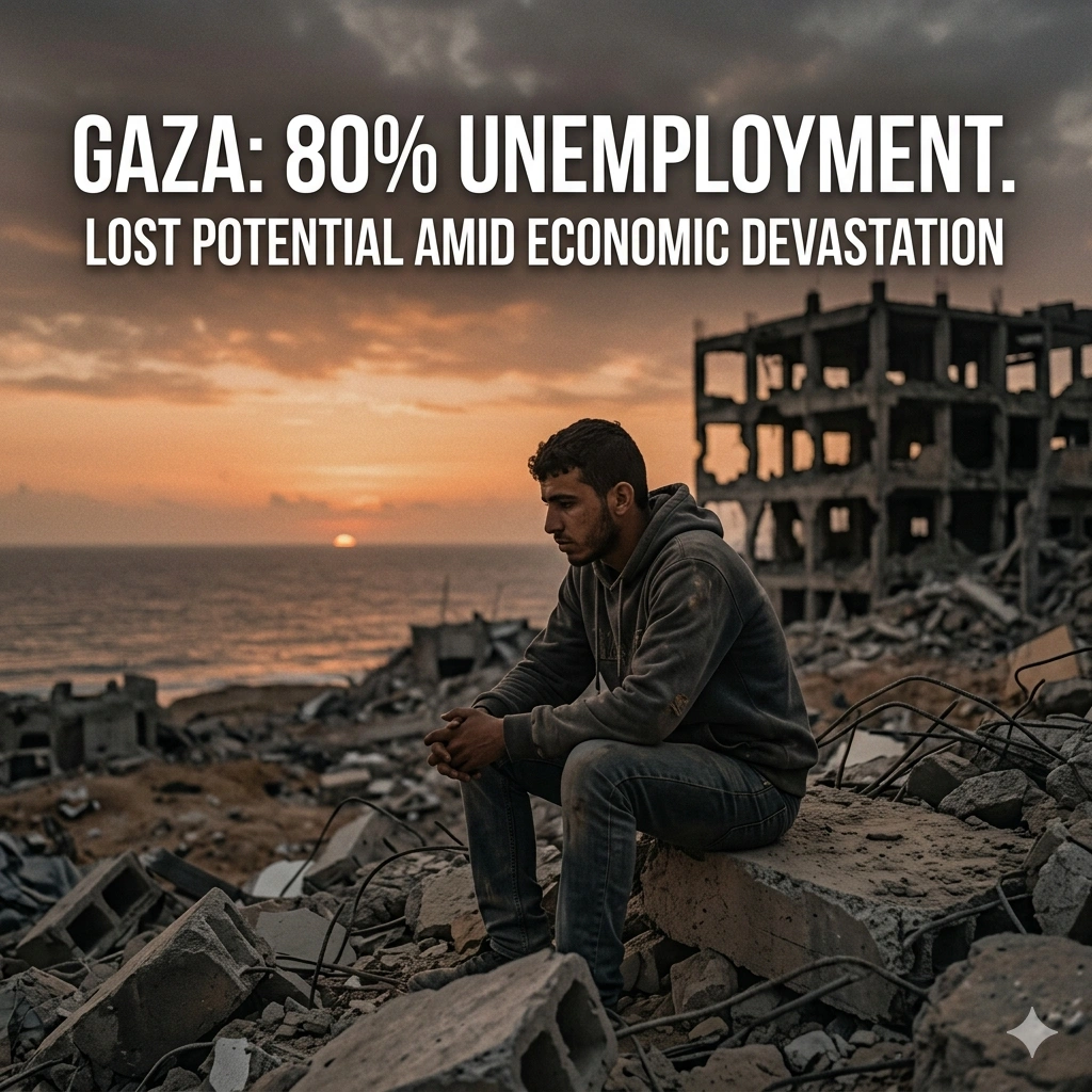 The Gaza Economic Crisis reaches a record shock in 2026 as youth unemployment hits 80%. GDP fell 87%, leaving millions at risk of a total financial deficit.