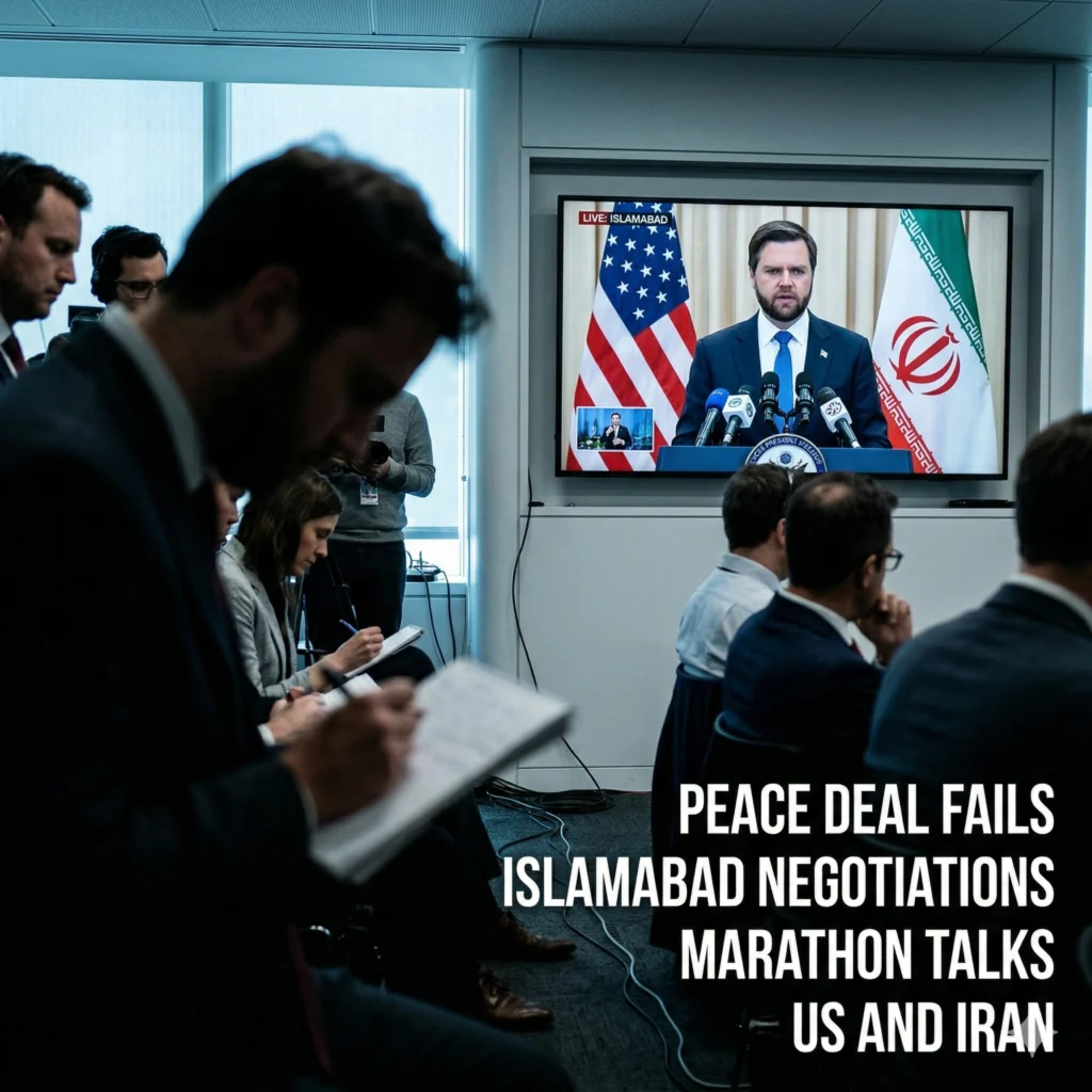 The US-Iran peace deal failed in Islamabad as JD Vance and Iranian officials reached a stalemate over nuclear rights and the Strait of Hormuz after 21 hours.