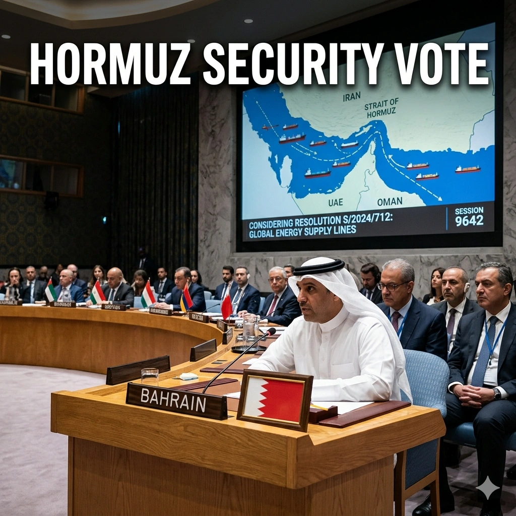 Bahrain UN Security Council vote seeks to secure the Strait of Hormuz on April 3, 2026. Foreign Minister Al Zayani calls for a resolution to protect merchant ships.