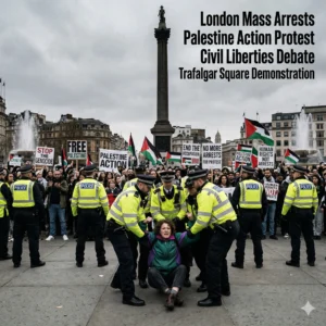 London Protest Civil Liberties under fire! 523 arrested at Trafalgar Square for supporting a banned group. Read the full 2026 report on the UK protest crackdown.