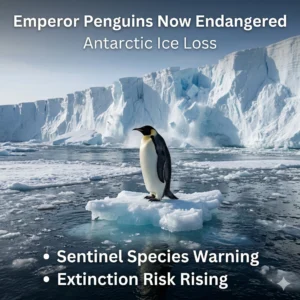 Emperor Penguin Extinction Risk reaches critical levels as IUCN lists the species as Endangered. Discover why 2026 sea ice loss is a global emergency.